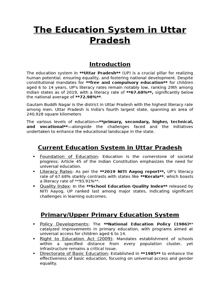 The Education System in Uttar Pradesh | PDF