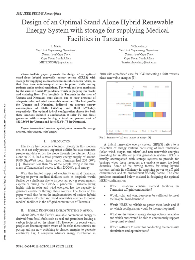 Design of An Optimal Stand Alone Hybrid Renewable Energy System With ...