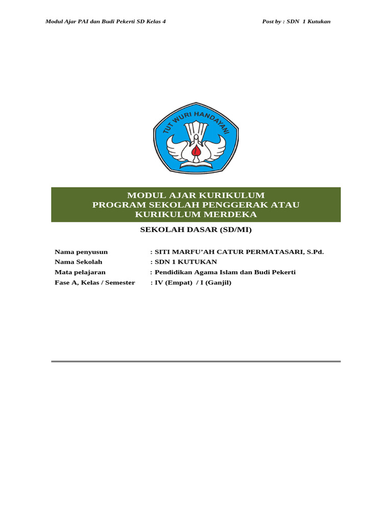 MODUL (RPP) KELAS 4 SEM 1 | PDF