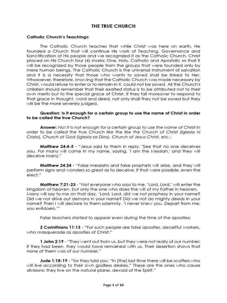 Topic 1 - True Church | PDF