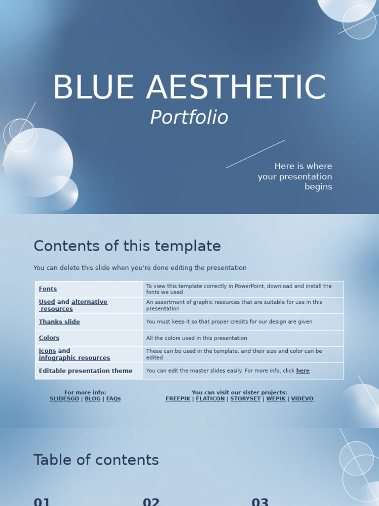 Blue Aesthetic Portfolio by Slidesgo | PDF