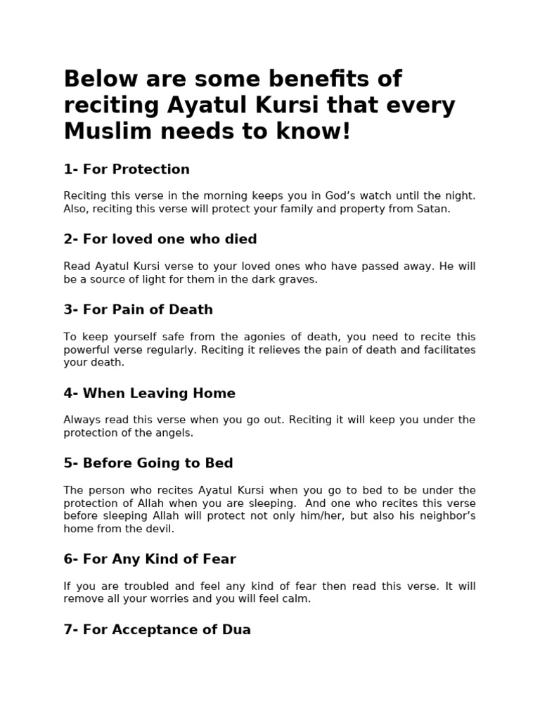 Below are some benefits of reciting ayatul kursi that every muslim