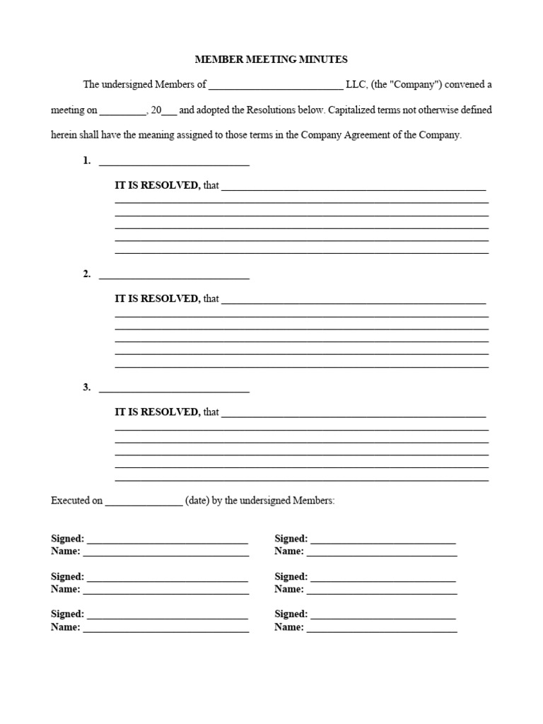 LLC - Member Meeting Minutes Template | PDF