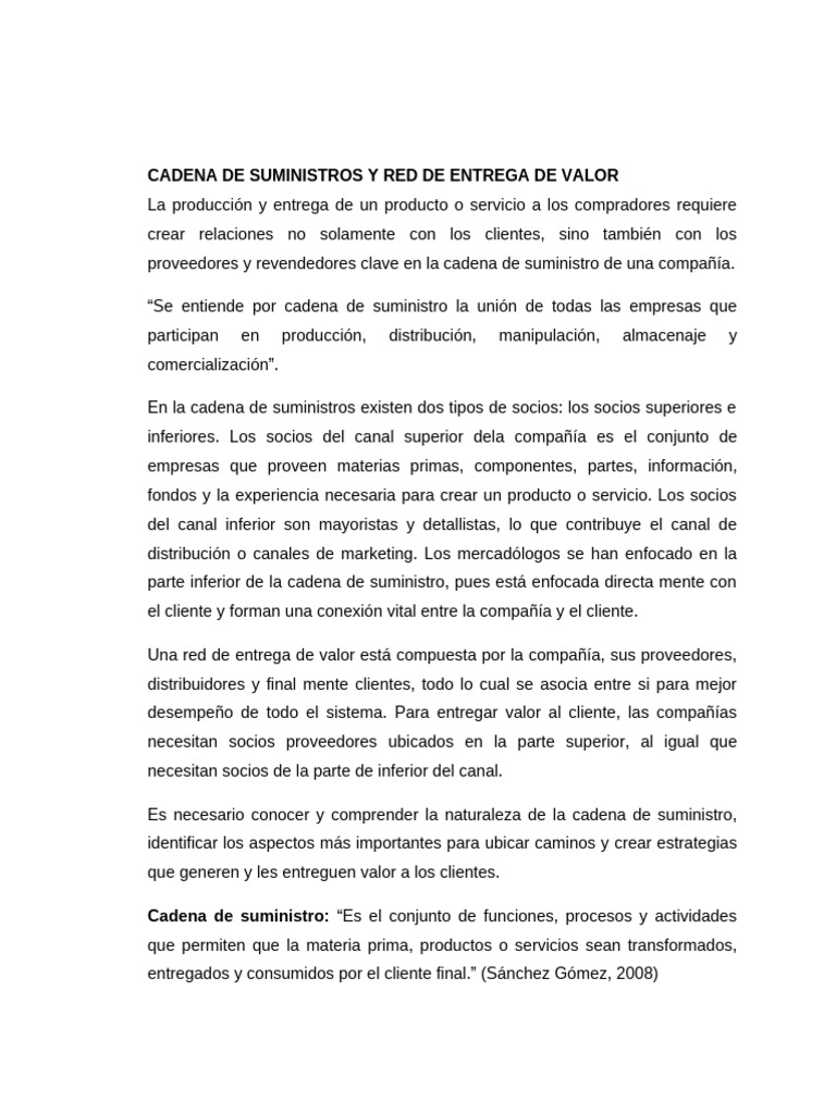 Cadena de Suministros y Red de Entrega de Valor | PDF | Cadena de ...