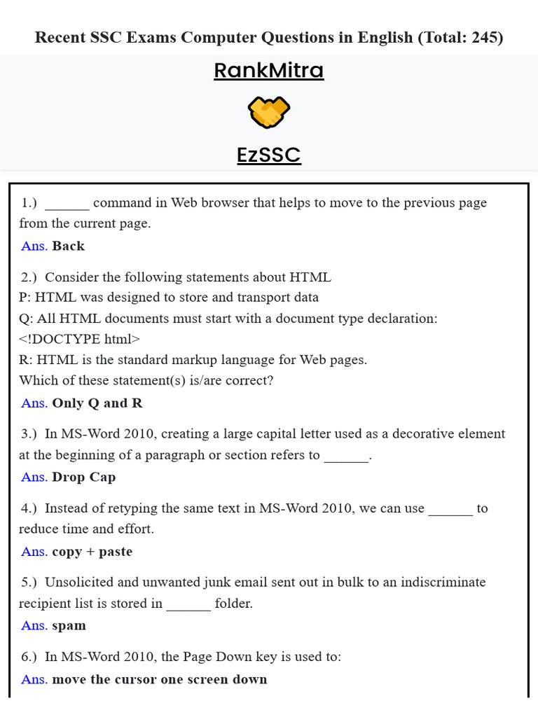 Recent Exams Computer Questions English | PDF