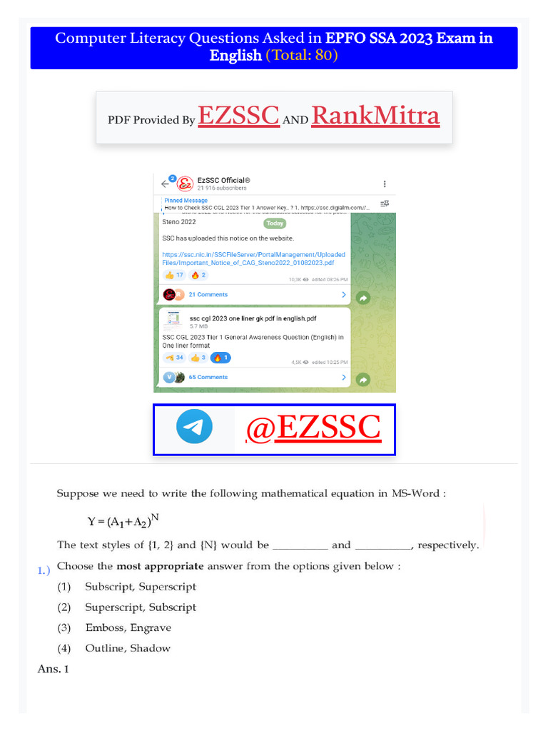 Epfo Ssa All Computer Literacy Questions in English | PDF