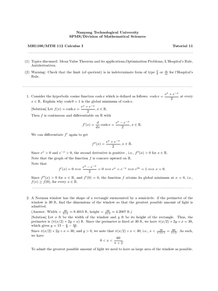 Mh1100 Tut11 Soln Pdf