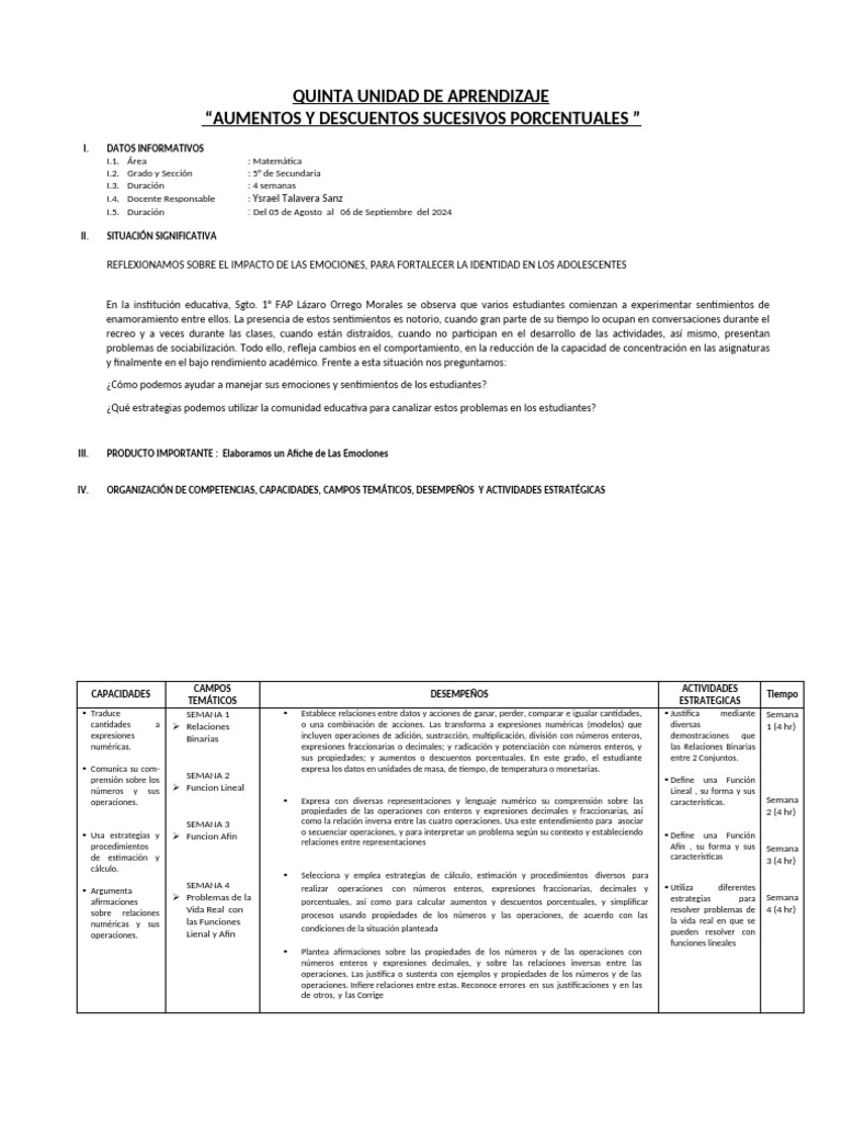 QUINTA UNIDAD DE APRENDIZAJE 5 Año 2024 | PDF