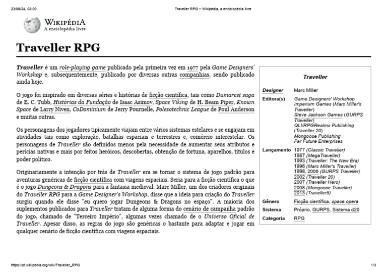 1Traveller RPG – Wikipédia, a enciclopédia livre | PDF