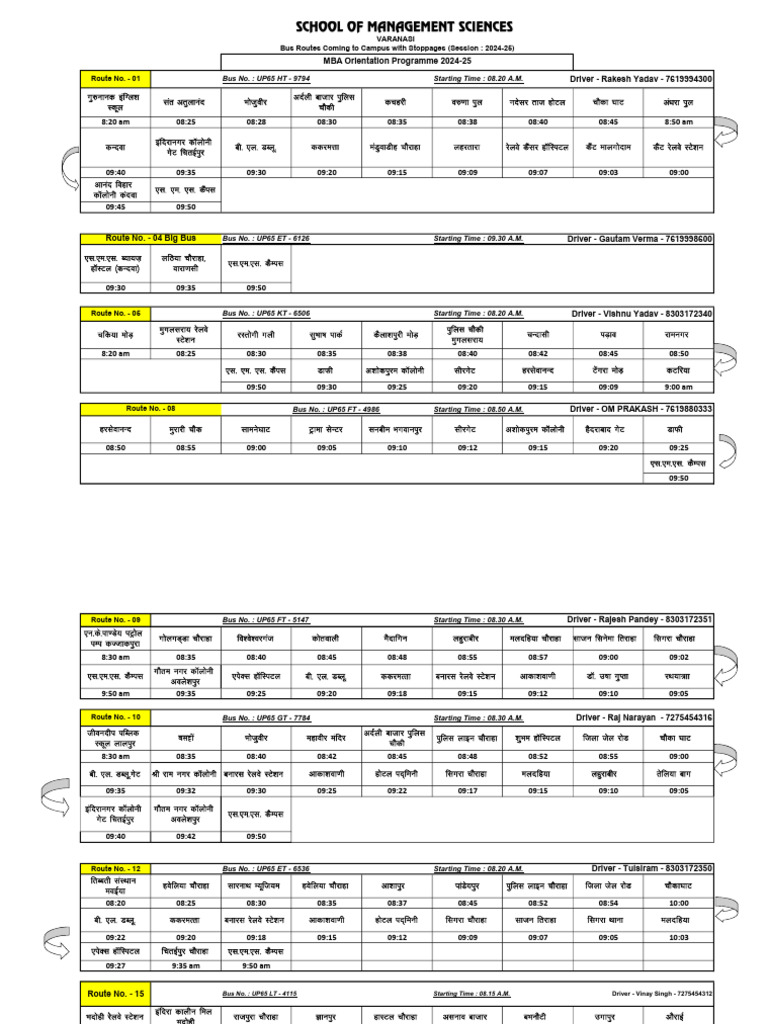 Bus Route For MBA Orientation Programme 2024 | PDF