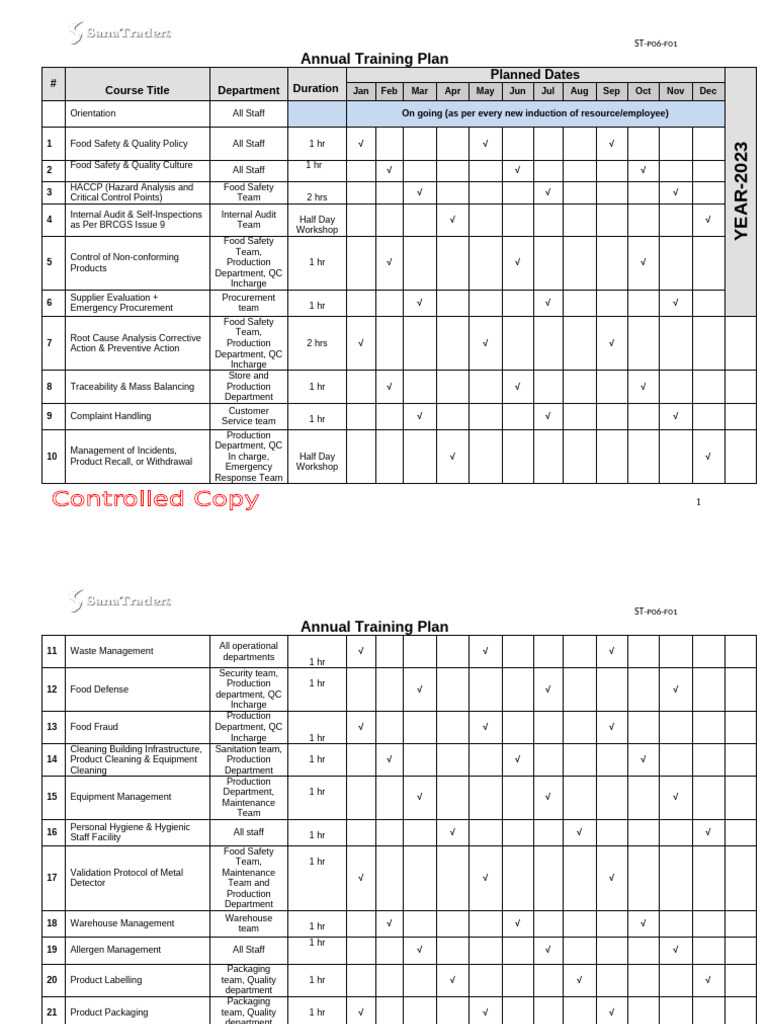 Training Plan Document Pdf