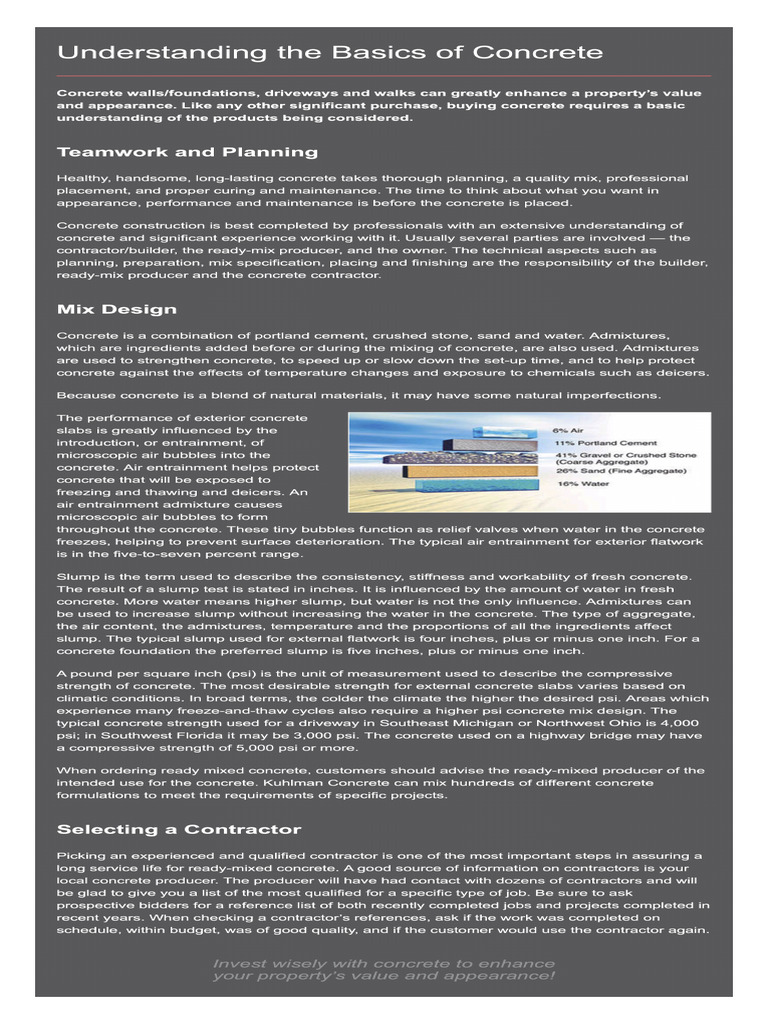 Understanding The Basics of Concrete - Kuhlman Corporation | PDF