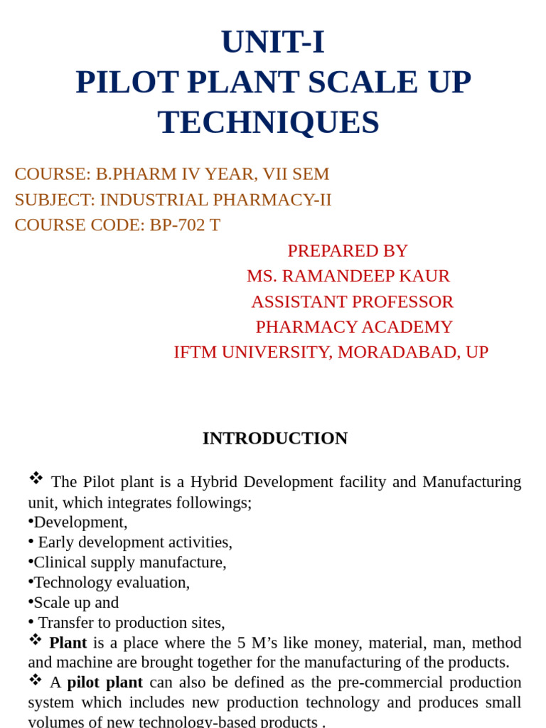 Pilot Plant Scale-Up Techniques in Pharmacy | PDF | Tablet (Pharmacy)