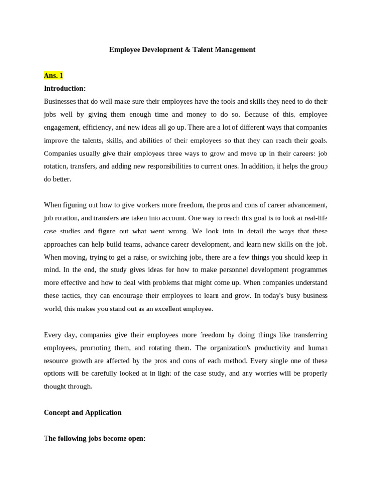 Employee Development & Talent Management Assignment | PDF | Employment ...