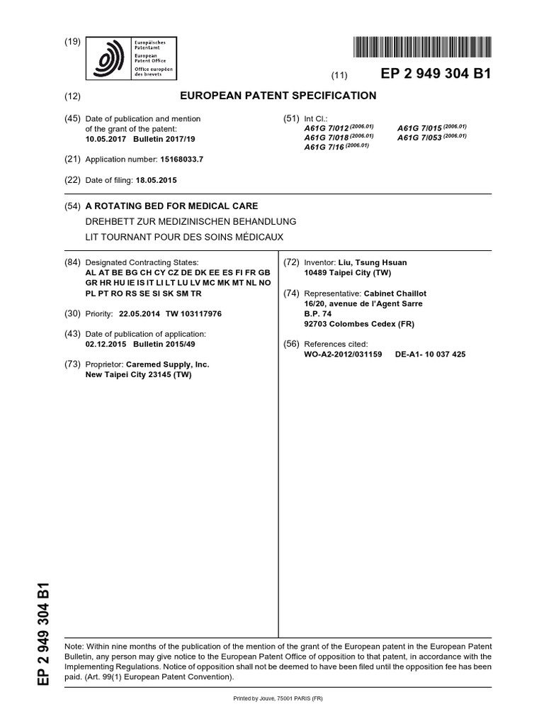Medical Rotating Bed Patent Overview | PDF | Rotation