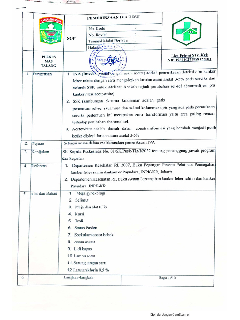 Sop Pemeriksaan Iva Test | PDF