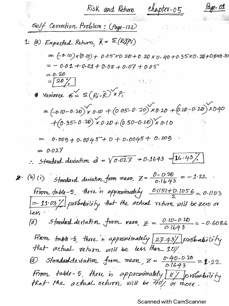 Math Solution - Chapter-05 - Risk and Return | PDF