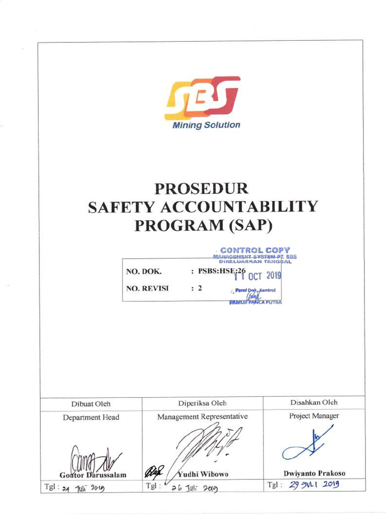 PSBS - HSE.26 Prosedur Safety Accountability Program (SAP) | PDF