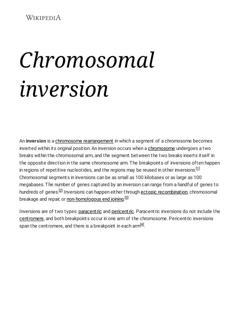 Chromosomal Inversion - Wikipedia | PDF | Biology | Genetics