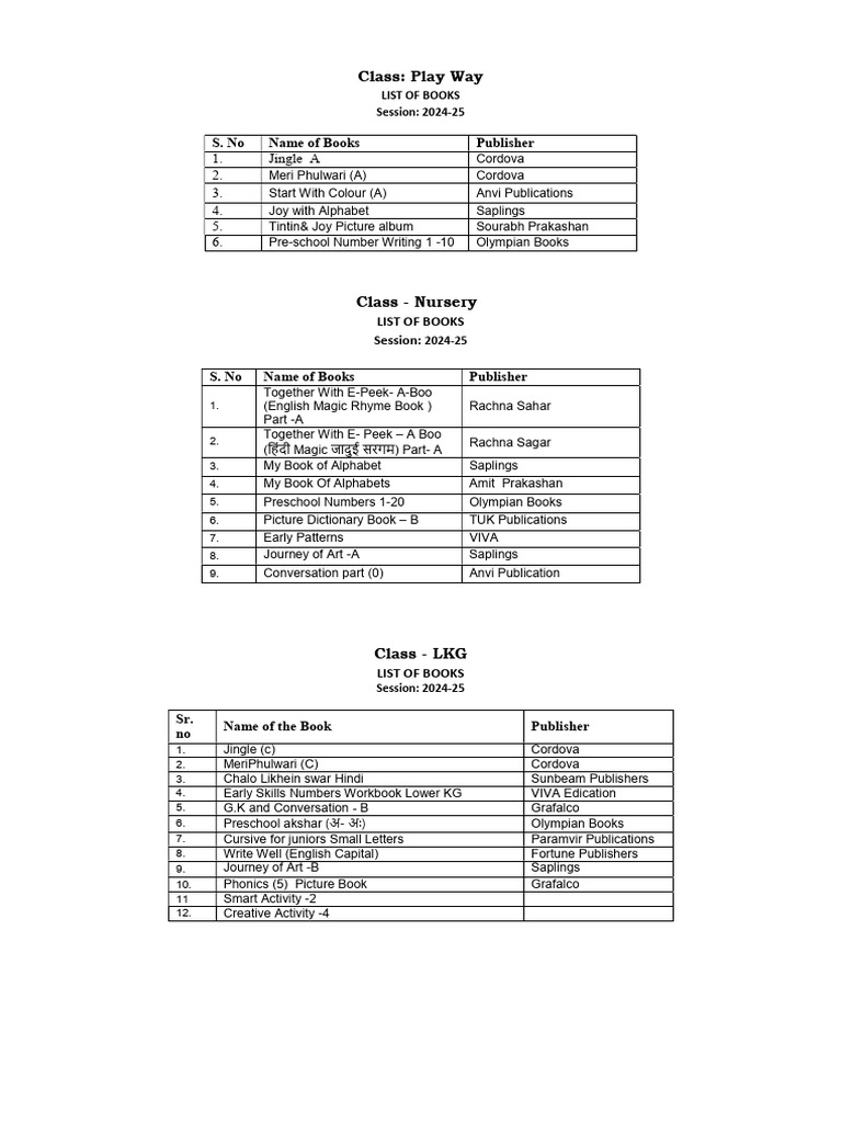 Book list for session 24 25 pdf