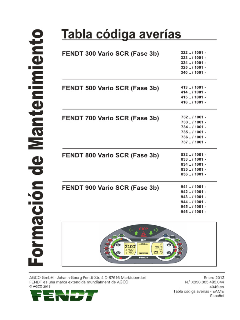 CODIGOS AVERIAS 1-2013 Fendt | PDF