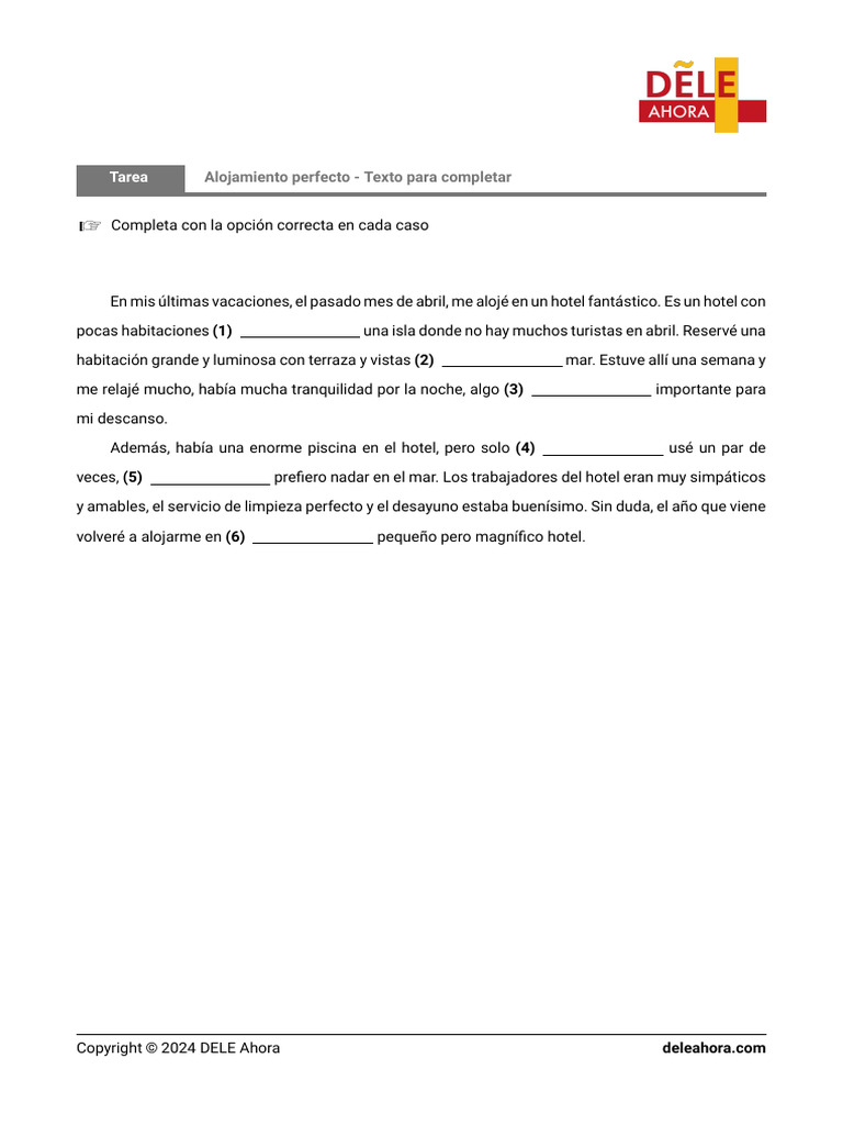 Alojamiento perfecto texto para completar pdf