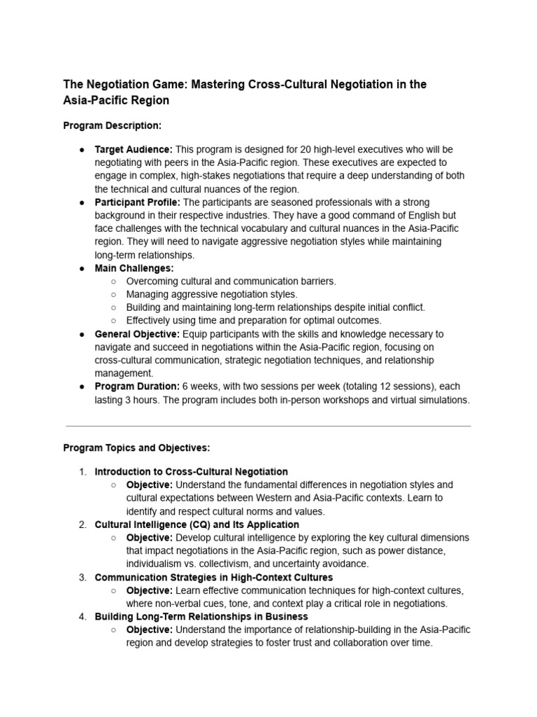 Cross-Cultural Negotiation Mastery in APAC | PDF | Negotiation ...