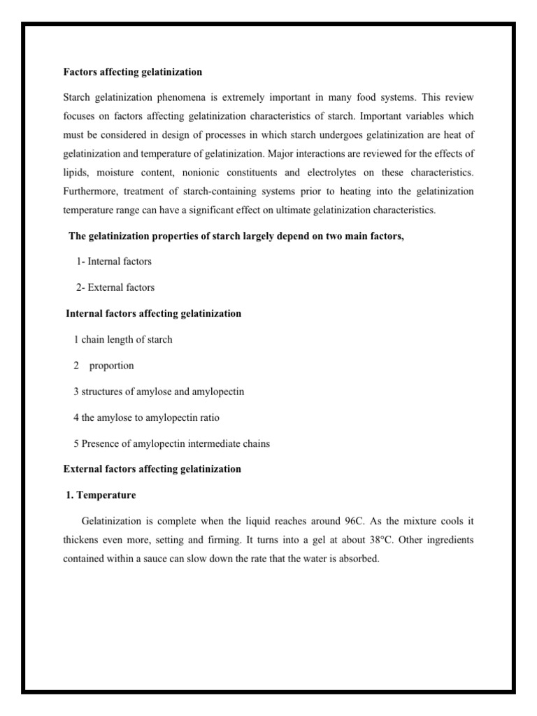 Factors Influencing Starch Gelatinization | PDF | Starch | Applied And ...