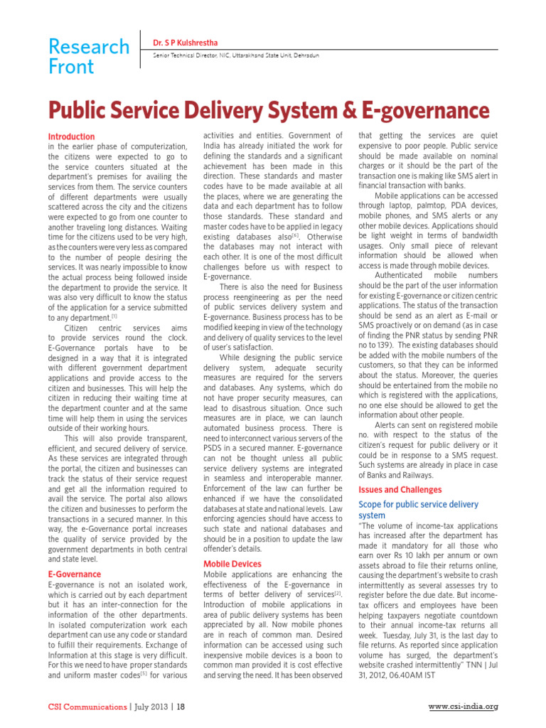 Public Service Delivery System & E-Governance | PDF | Computer Security ...