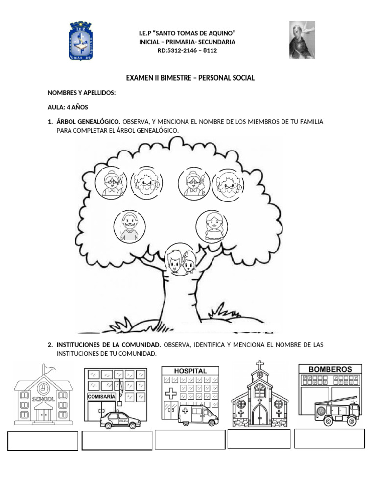 Examen II Bimestre - 4 Años - Personal Social | PDF
