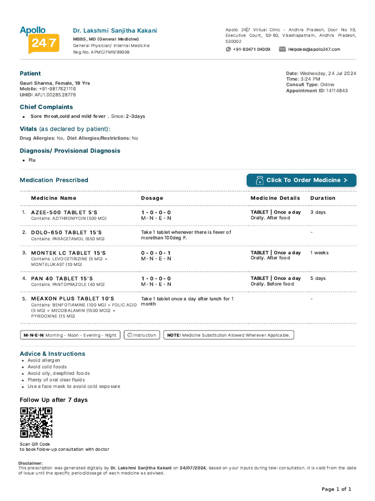 Prescription - Apollo 2471721817213941 | PDF