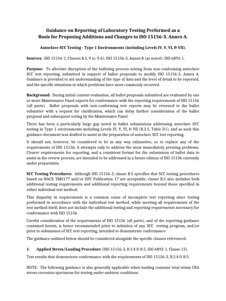 Iso tc 67 reporting requirements for autoclave scc testing final