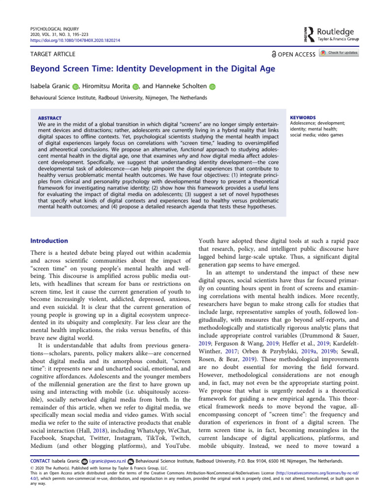 Beyond Screen Time Identity Development in The Digital Age PDF