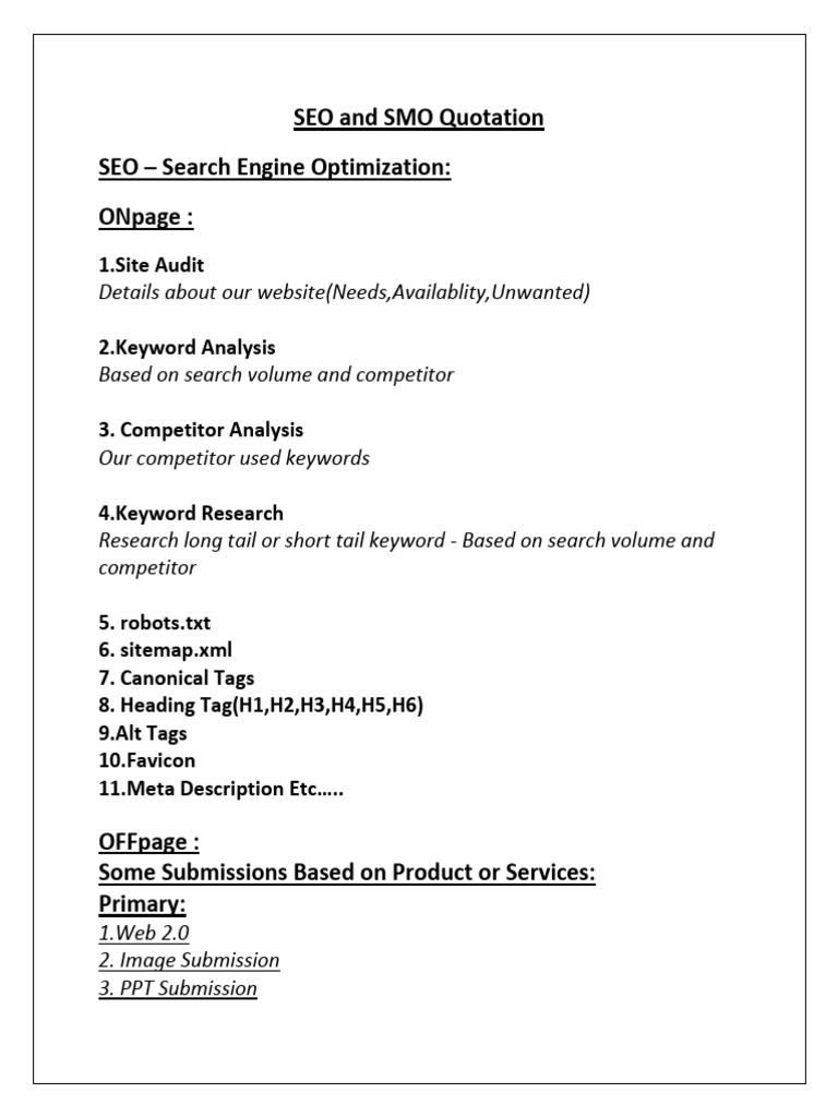 SEO and SMO Quotation | PDF