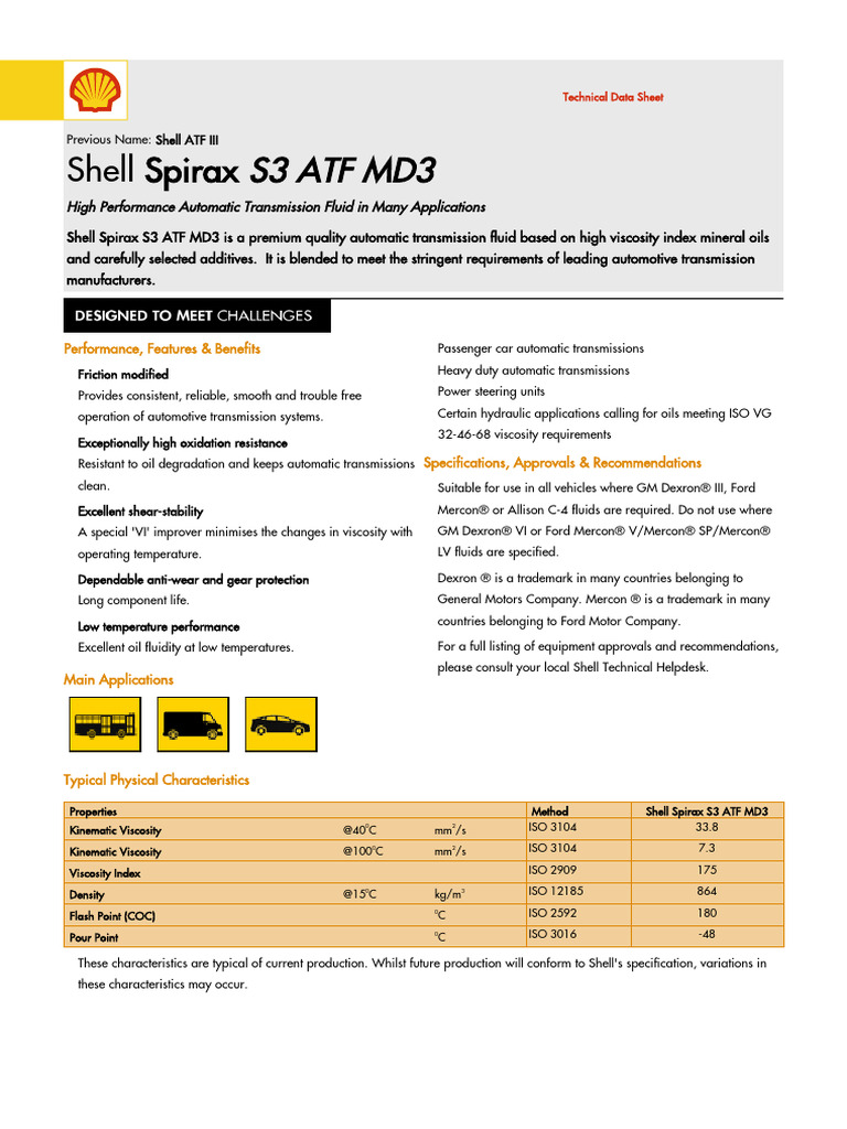 Shell Spirax s3 Atf Md3 Tds | PDF