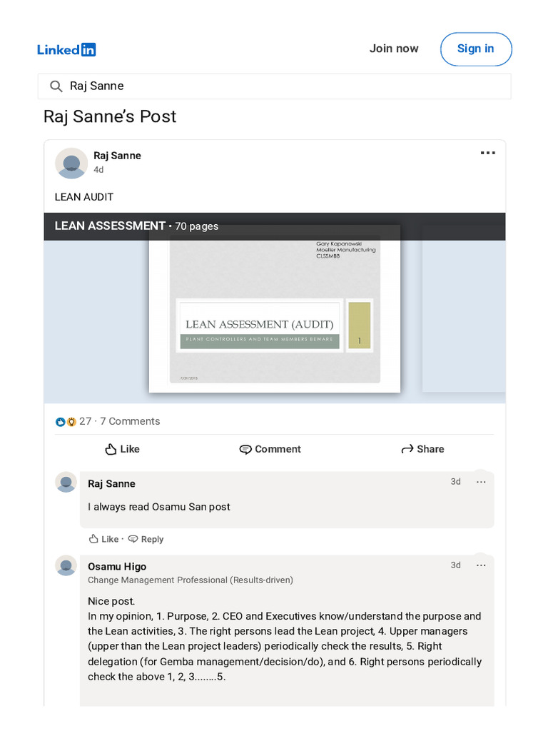 Raj Sanne On LinkedIn LEAN ASSESSMENT | PDF