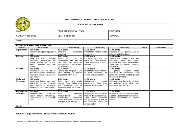 Thesis Evaluation Rubric Guide | PDF | Cognition | Human Communication