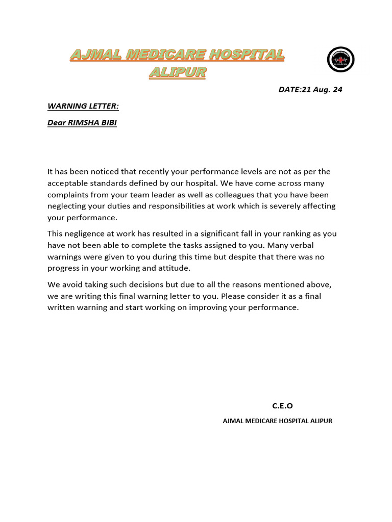 Warning Letter Rimsha | PDF