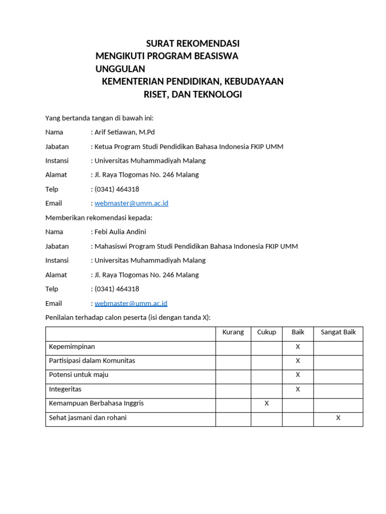 Surat Rekomendasi 2 | PDF
