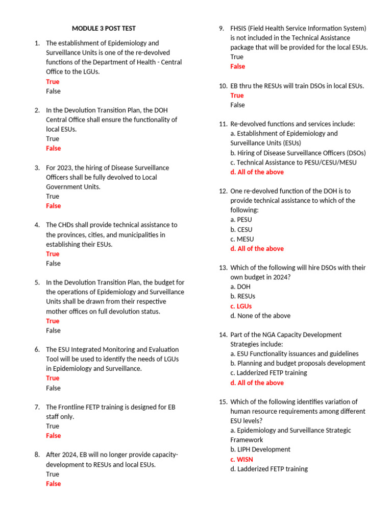 DOH Answer Key | PDF