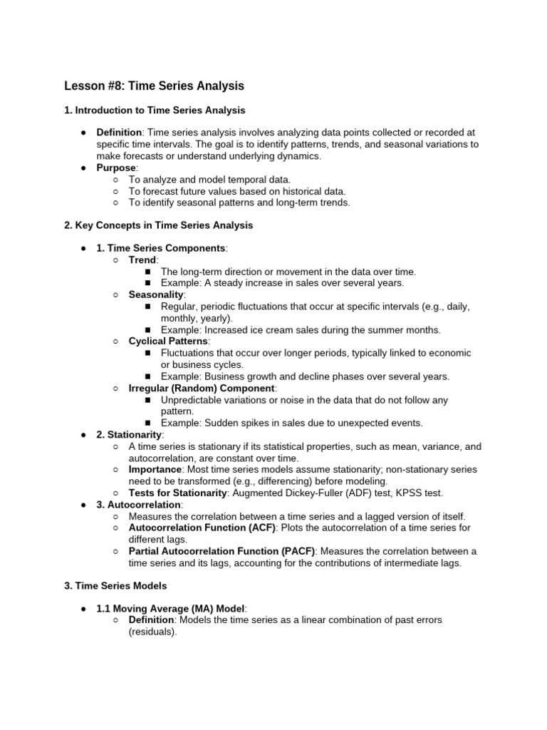 Lesson #8 - Time Series Analysis | PDF | Stationary Process | Time Series