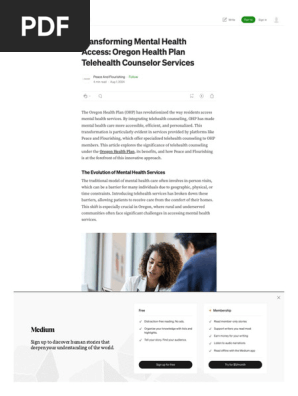 Transforming Mental Health Access Oregon Health Plan Telehealth Counselor Services