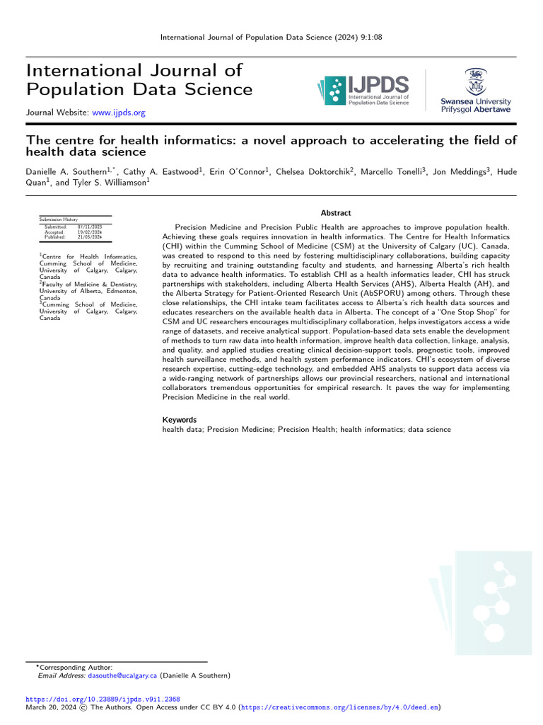 The Centre For Health Informatics A Novel Approach | PDF