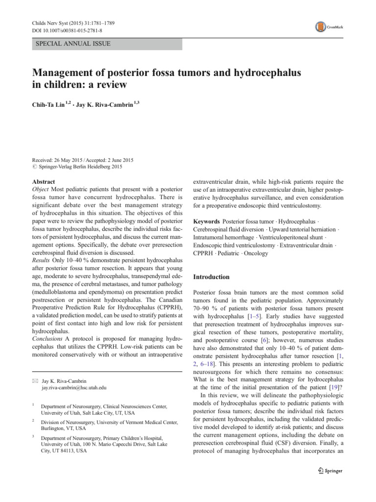 Lin - Management of Posterior Fossa Tumors and Hydrocephalus in ...
