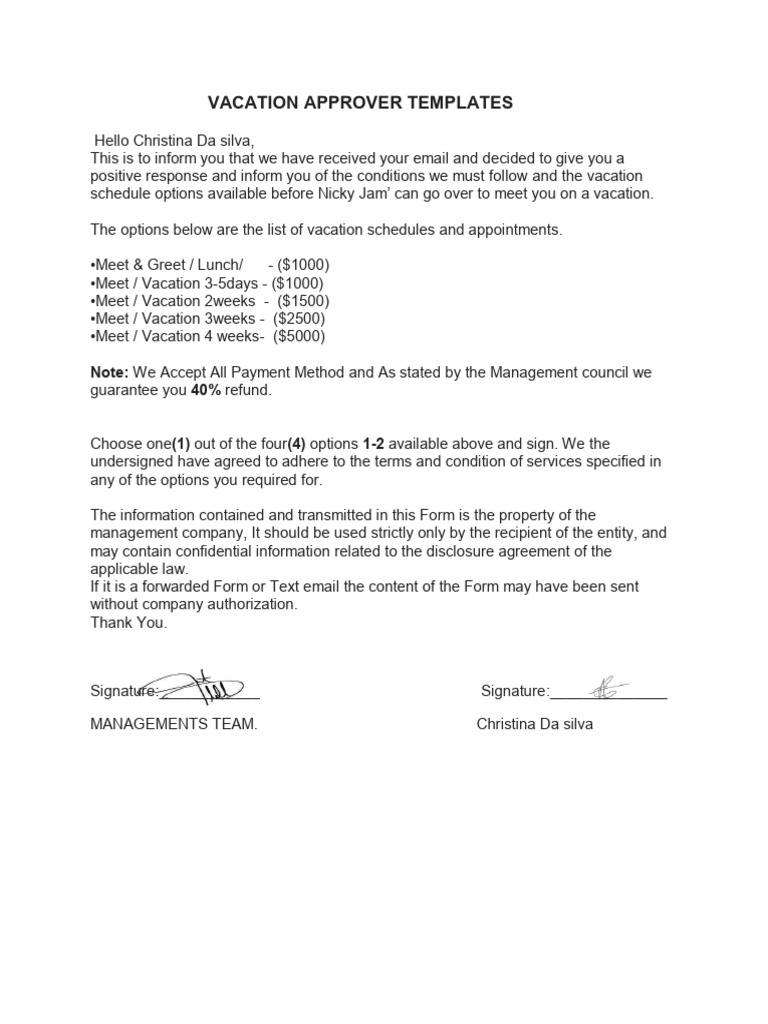 Vacation approver templates pdf
