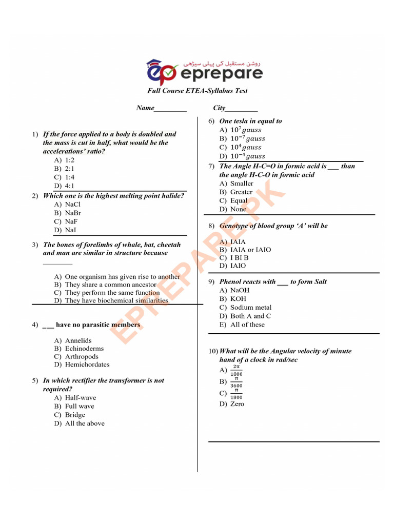Eprepare - PK ETEA Full Course Test | PDF