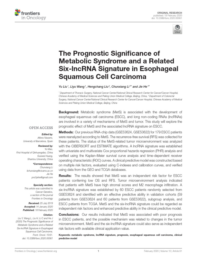 3-The Prognostic Significance of Metabolic Syndrome and A Related Six ...