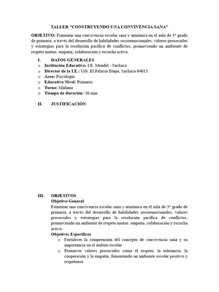 Taller Convivencia Sana | PDF