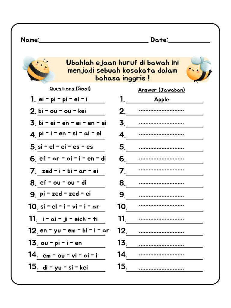 Spelling Test Worksheet in Yellow and White Simple Style | PDF