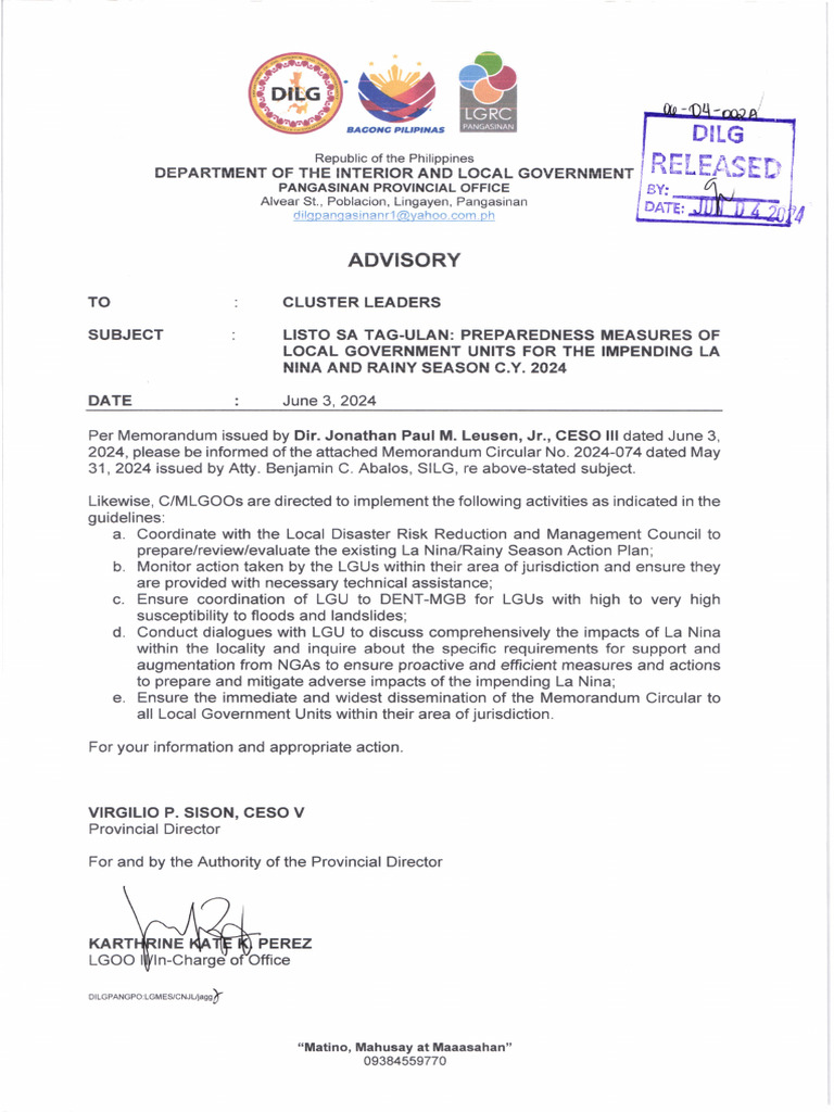 Advisory - Listo Sa Tagulan 2024 | PDF